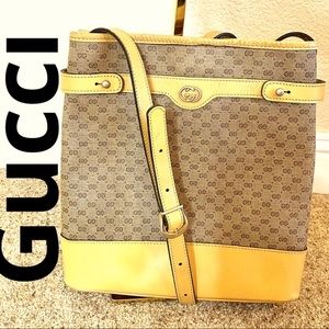 VINTAGE GUCCI GG SUPREME COATED CANVAS ELONGATED SHOULDER TOTE BAG ITALY